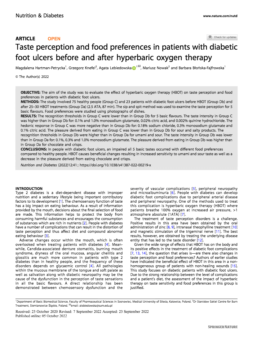 taste perception, food preference, diabetic foot ulcers after hyperbaric oxygen, diabetic ulcer, diabetic foot ulcer, foot ulcer, diabetic foot treatment, neuropathic ulcer, diabetic wound, diabetic foot ulcer treatment, foot ulcer treatment, diabetic sores, toe ulcer