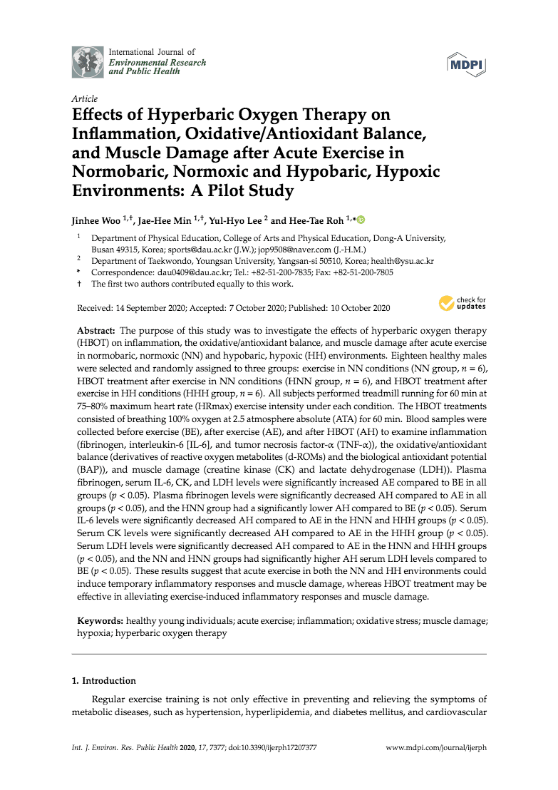 hyperbaric oxygen inflammation, oxudative balance, antioxidant balance, muscle damage after exercise, normobaric, normoxic, hypobaric, hypoxic environments, inflammation, balanitis, anti inflammatory, bladder inflammation, heart inflammation, chronic inflammation, natural anti inflammatory, inflamed gums, costochondritis treatment, inflammatory arthritis, anti inflammatory supplements, granulomatous inflammation, best anti inflammatory, acute inflammation, inflammation of the stomach, over the counter anti inflammatory, liver inflammation, eye inflammation, lung inflammation, inflammation in the body